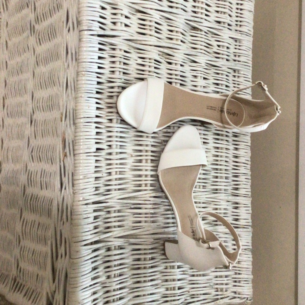 Life Stride White Ankle-Strap Block Heel Sandals
